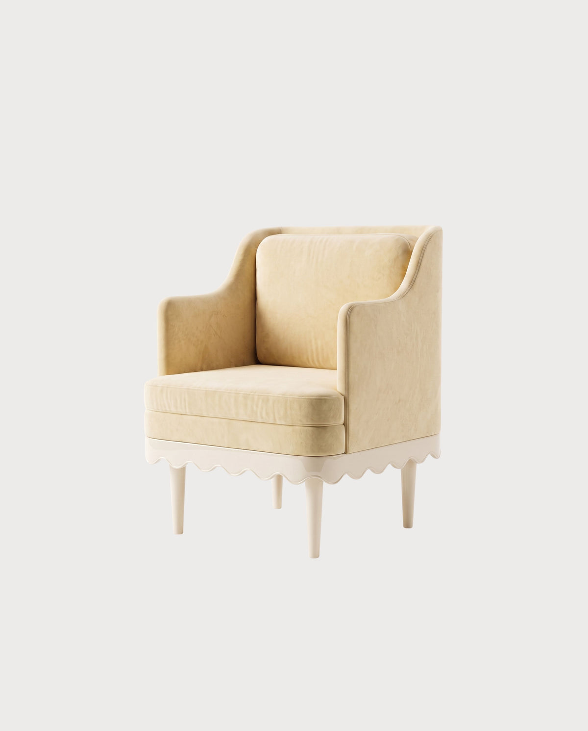 Fauteuil Romance, laque blanc cassé, vue d'ensemble sur fond blanc cassé, Monde Singulier Editions