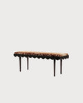 Banc Romance, laque noire, velours faon imprimé Nobilis, vue d'ensemble sur fond blanc cassé, Monde Singulier Editions