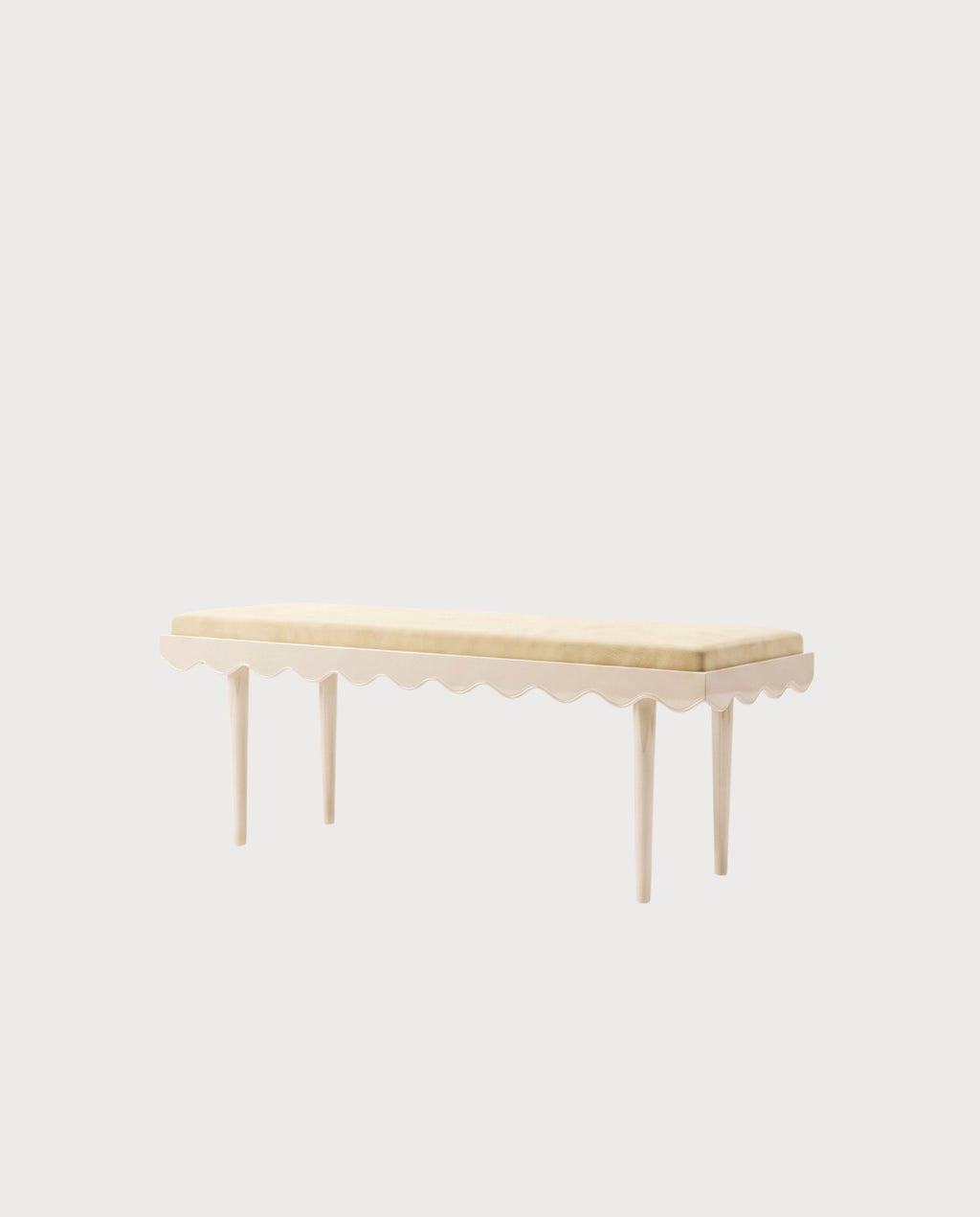 Banc Romance, laque blanc cassé, vue d'ensemble sur fond blanc cassé, Monde Singulier Editions