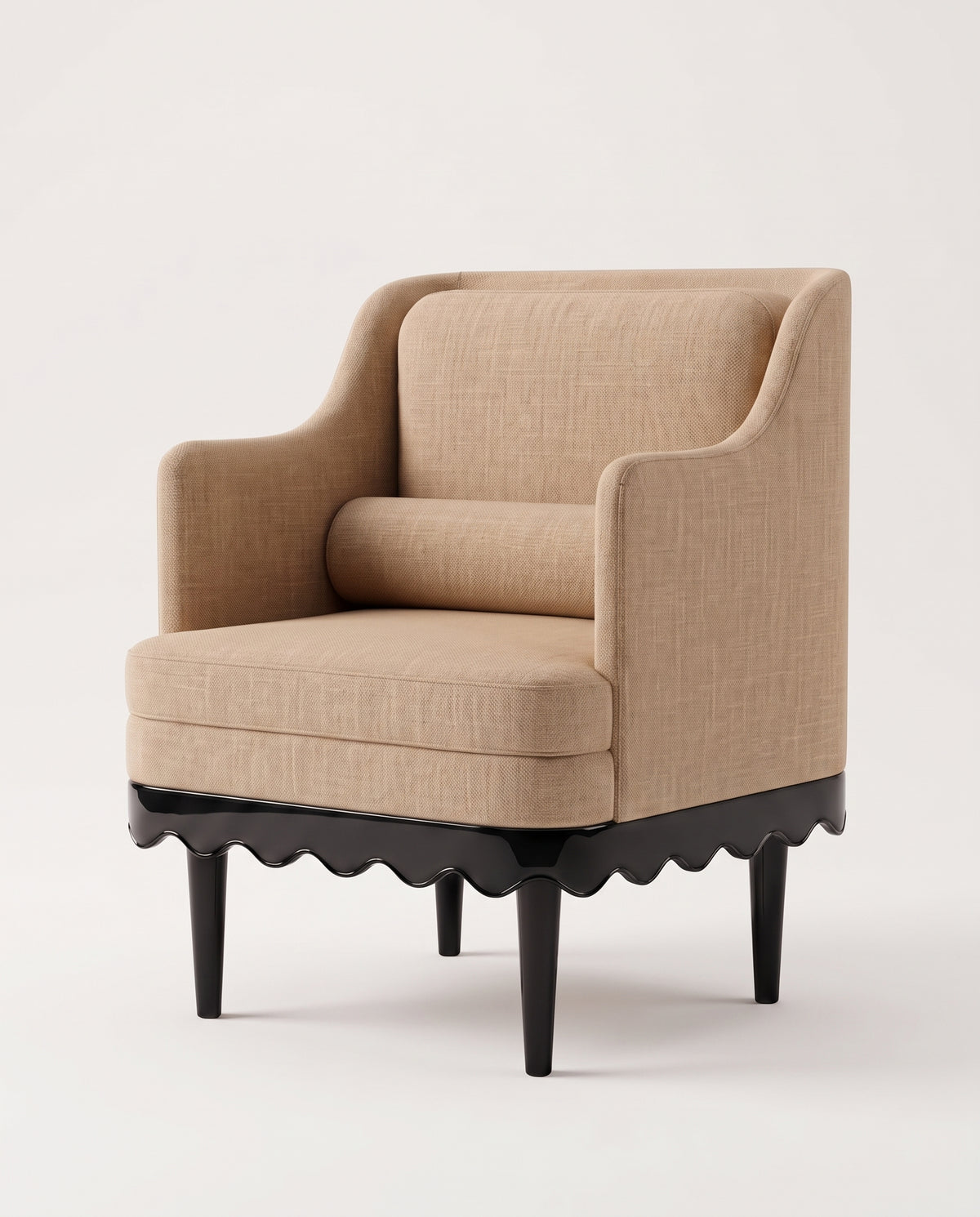 Fauteuil Romance noir, toile de coton noisette, en situation